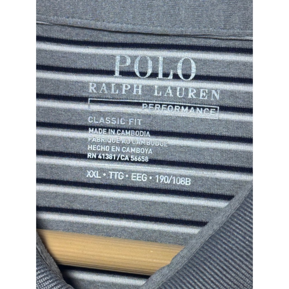 Polo Ralph Lauren Performance Shirt Mens XXL Gray Striped Golf Polo Classic Fit - Picture 2 of 8